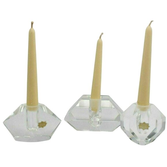 Vintage Hand Cut Crystal Glass Candle Holders – Set of 3 – Made in Japan - Mid C - Picture 1 of 10